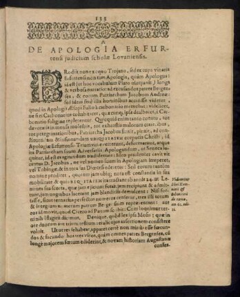 A De Apologia Erfurtensi iudicium scholae Lovanienis.