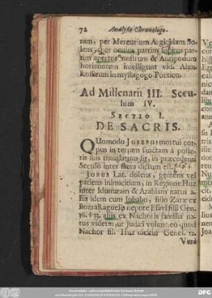 Sectio I. De Sacris.