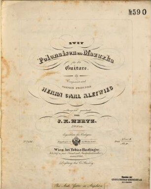 Zwey Polonaisen und Mazurka : für die Guitare ; 3tes Werk