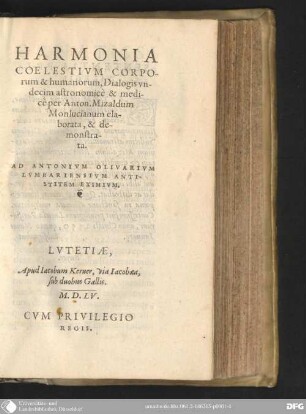 Harmonia coelestium Corporum & humanorum