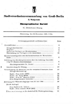 Nr. 36, 22. Dezember 1949, Ordentliche Sitzung