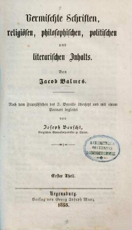 Vermischte Schriften religiösen, philosophischen, politischen und literarischen Inhalts, 1