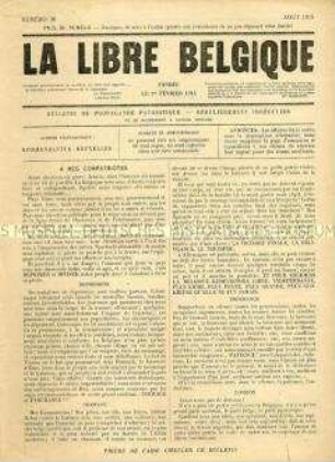 Illegale Wochenzeitung aus dem besetzten Belgien "La Libre Belgique" u.a. zur Frage des belgischen Patriotismus
