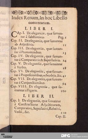 Index Rerum, In hoc Libello contentarum.