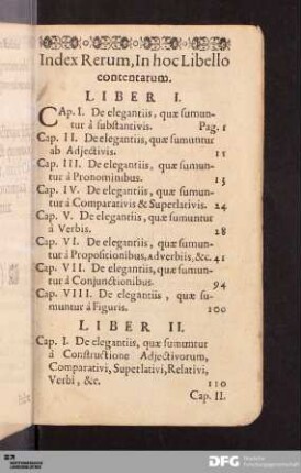 Index Rerum, In hoc Libello contentarum.