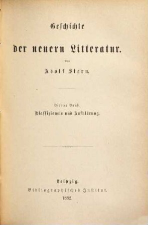 Geschichte der neuern Litteratur, 4. Klassizismus und Aufklärung