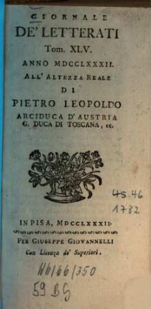 Giornale de'letterati. 45. 1782