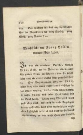 Bruchstücke aus Franz Hell's maurerischem Leben