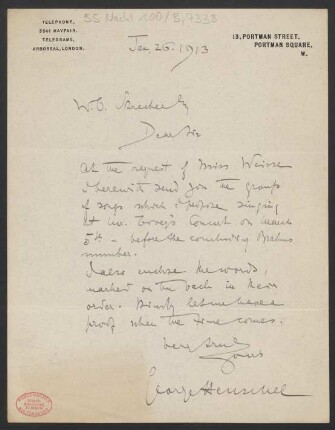 Brief an Willy Strecker und Schott & Co. <London> : 26.01.1913