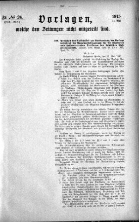 Anlage: zu No.24 (259-268), Vorlagen, welche den Zeitungen nicht mitgeteilt sind