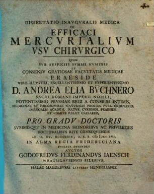 Diss. inaug. med. de efficaci mercurialium usu chirurgico