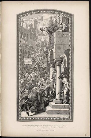 Schwind, Moritz von: Aschenbrödel : Viertes Hauptbild (Tafel 9) Finale (Herold hält vor Aschenbrödels Wohnung) aus: Schwind, Moritz von: Aschenbrödel : Bilder-Cyclus. Leipzig: Dürr, 1873. Dresden: SLUB 46.gr.2.8