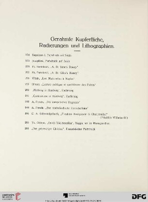 Gerahmte Kupferstiche, Radierungen und Lithographien (Nr. 274-286)