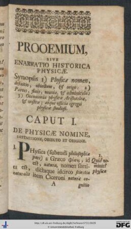 Prooemium, Sive Enarratio Historica Physicae.