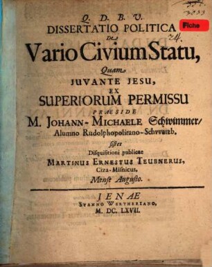 Diss. polit. de vario civium statu