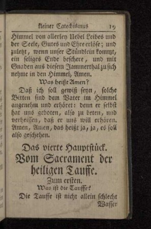 Das vierte Hauptstück. Vom Sacrament der heiligen Tauffe.