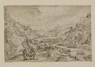 Gebirgslandschaft mit Fluß: Flucht nach Ägypten