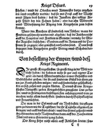 Von bestellung der Empter/ vnnd deß Kriegs Regiments.
