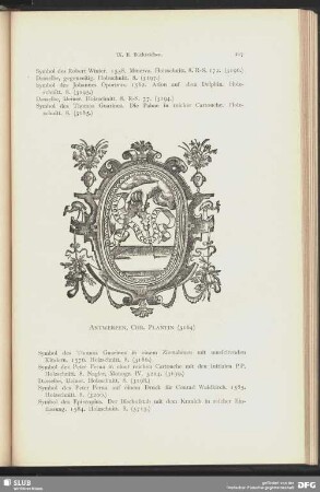 Symbol des Christoph Plantin, die Hand mit dem Zzirkel in reicher Cartouche