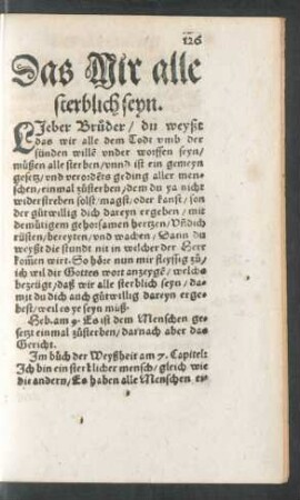 Das Wir alle sterblich seyn.