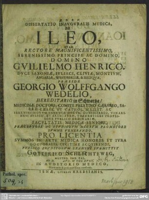 Dissertatio Inauguralis Medica, De Ileo