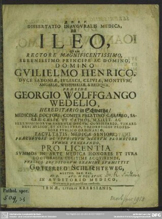 Dissertatio Inauguralis Medica, De Ileo