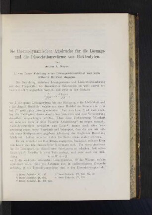Die thermodynamischen Ausdrücke für die Lösungs- und Dissociationswärme von Elektrolyten.