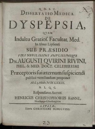 Dissertatio Medica De Dyspepsia