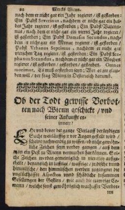 Ob der Todt gewisse Vorbotten nach Wienn geschickt/ und seiner Ankunfft erinnert?
