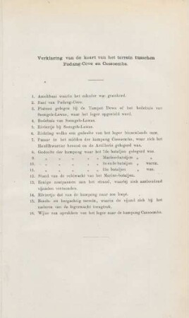 Verklaring van de kaart van het terrein tusschen Padang-Cove en Cassoemba