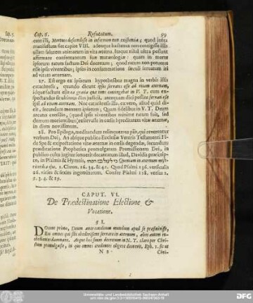 Caput. VI. De Praedestinatione Electione & Votatione.