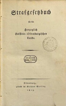 Strafgesetzbuch für die herzoglich Holstein-Oldenburgischen Lande