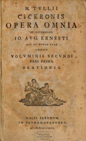 M. Tvllii Ciceronis Opera Omnia, Volvminis Secvndi Pars Prima. Orationes