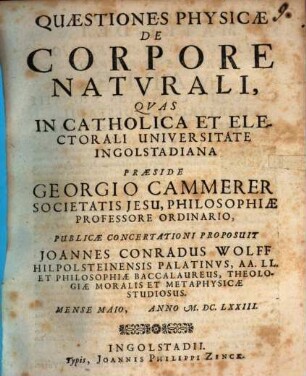 Quaestiones Physicae De Corpore Natvrali
