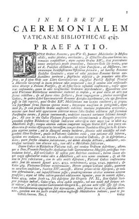 In Librum Caeremonialem Vaticanae Bibliothecae 4747. Praefatio.