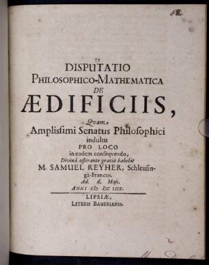 Disputatio Philosophico-Mathematica De Aedificiis