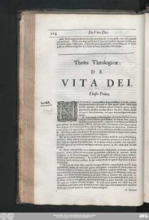 Theses Theologicae : De Vita Dei.