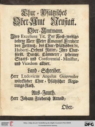 Chur = Pfaeltzisches Ober = Amt Neustatt