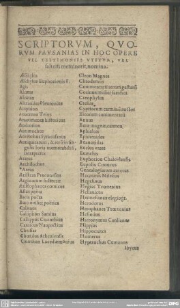 Scriptorum, Quorum Pausanias In Hoc Opere Vel Testimoniis Utitur, Vel saltem meminerit, nomina