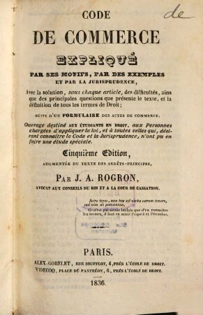 Code de commerce : expliqué par ses motifs, par des exemples et par la jurisprudence