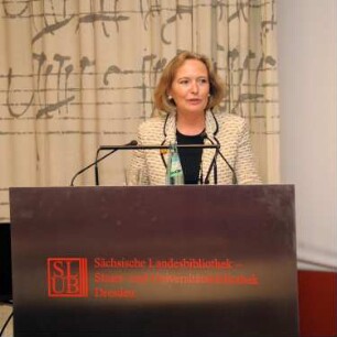 SLUB, Ausstellung "100 Jahre Bibliotheca Hertziana in Rom" : Vortrag zur Ausstellungseröffnung im Vortragssaal von Prof. Dr. Sybille Ebert-Schifferer, Direktorin der Bibliotheca Hertziana: Ernst Steinmann – Bücher machen, Bücher sammeln für die Kunstgeschichte