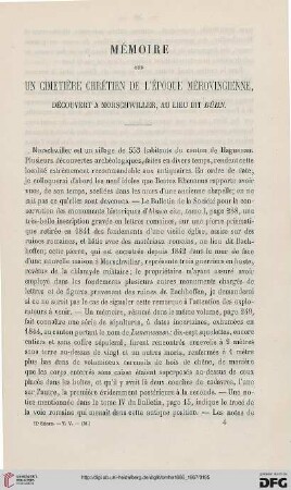 2.Ser. 5.1866/67: Mémoire sur un cimetière chrétien de l'époque mérovingienne, découvert à Morschwiller, au lieu dit Bühn