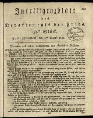34tes Stueck, (Sonnabend) den 5ten August 1809