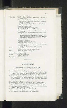 Verzeichnis in Düsseldorf ansässiger Banken.