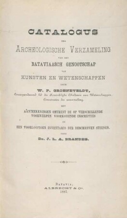 Catalogus der archeologische verzameling van het Bataviaasch Genootschap van Kunsten en Wetenschappen