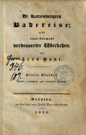 Dr. Katzenbergers Badereise : nebst einer Auswahl verbesserter Werkchen. 3