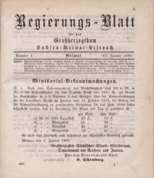 1. Ministerial-Bekanntmachung, die Natural-Leistungen für die bewaffnete Macht im Frieden, Vergütungssätze für das Jahr 1880 betreffend