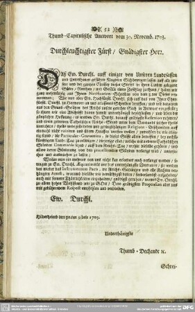 Thumb-Capitulische Antwort vom 30. Novemb. 1703