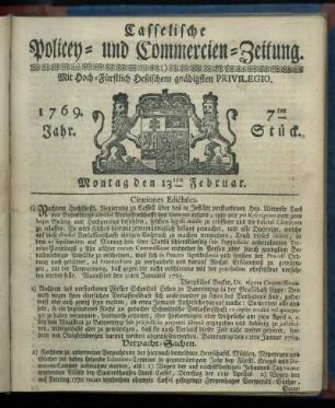 7tes Stueck, Montag den 13ten Februar 1769