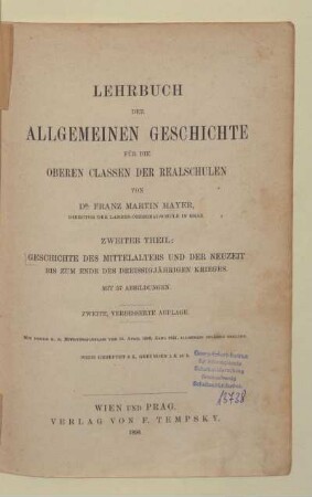 Theil 2, [Schülerband]: Geschichte des Mittelalters und der Neuzeit bis zum Ende des Dreissigjährigen Krieges : für die oberen Classen der Realschulen